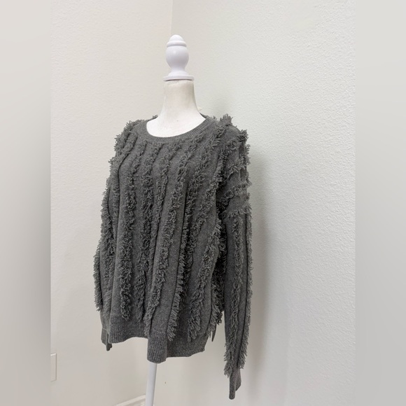 Madewell Fringe Pullover Sweater 100% Merino Wool Oversized Gray Women Sz M New - Picture 3 of 12